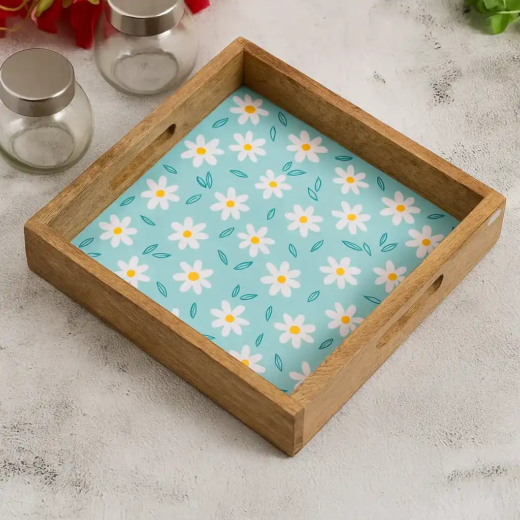 Daisy Delight Floral Print Wooden Serveware