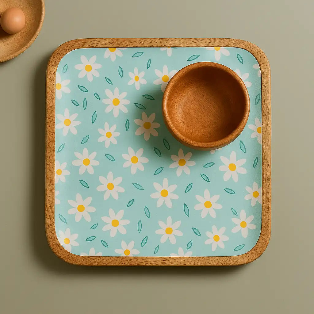 Daisy Delight Floral Print Wooden Serveware