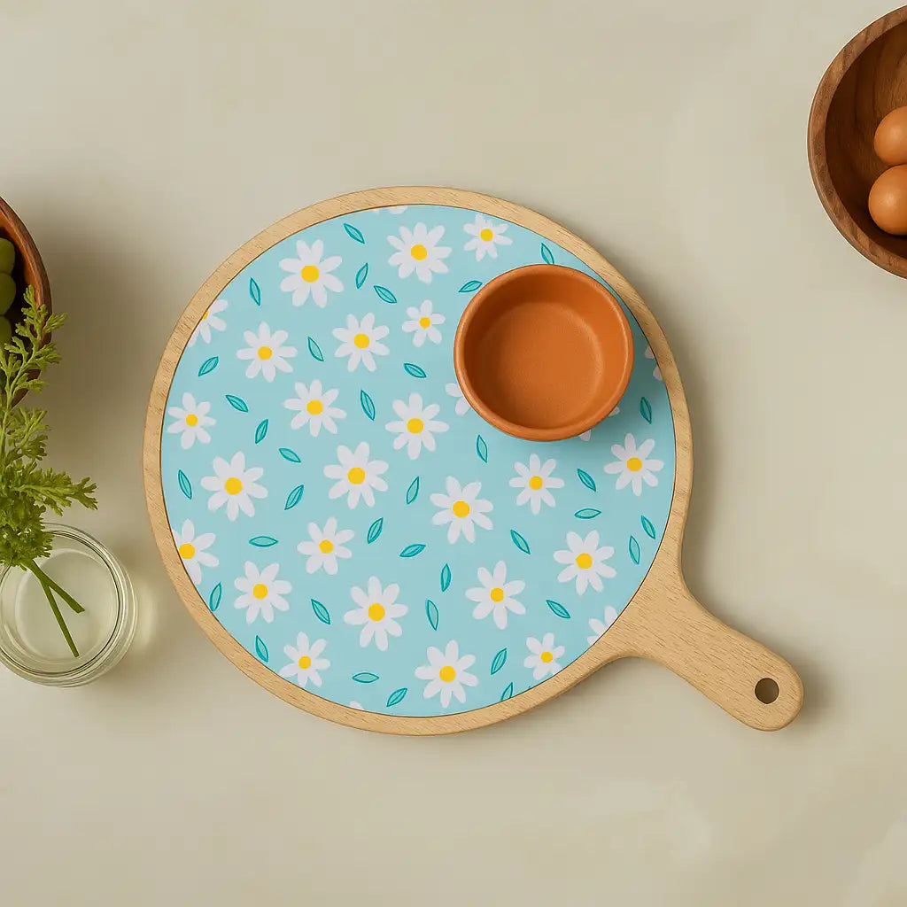 Daisy Delight Floral Print Wooden Serveware