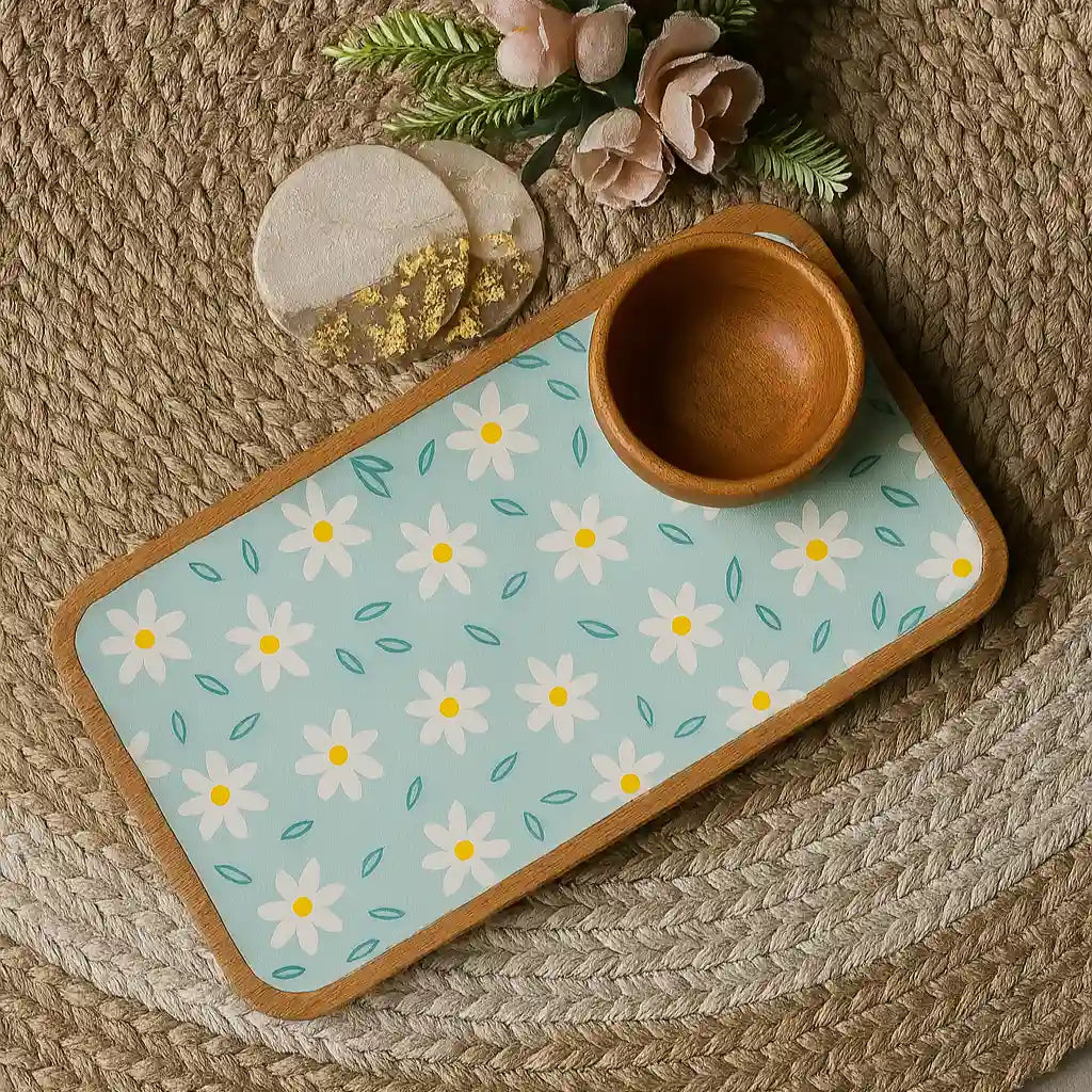 Daisy Delight Floral Print Wooden Serveware