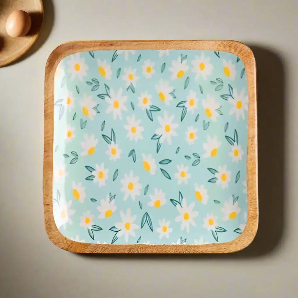 Daisy Delight Floral Print Wooden Serveware