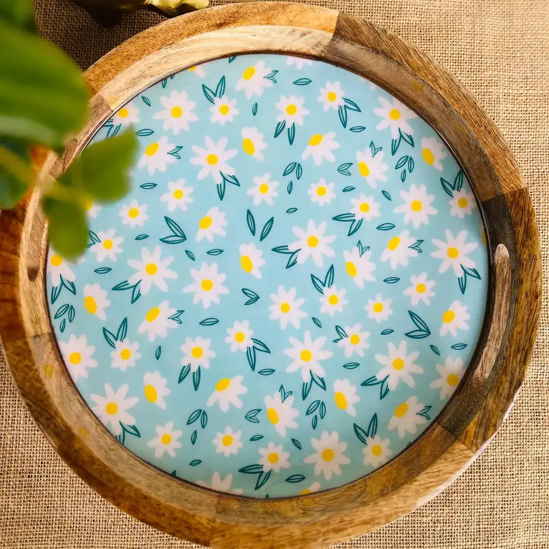 Daisy Delight Floral Print Wooden Serveware