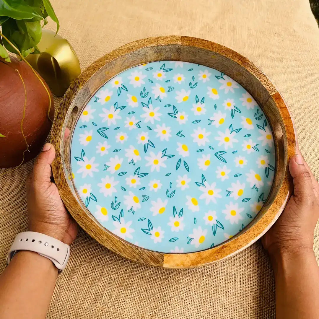 Daisy Delight Floral Print Wooden Serveware