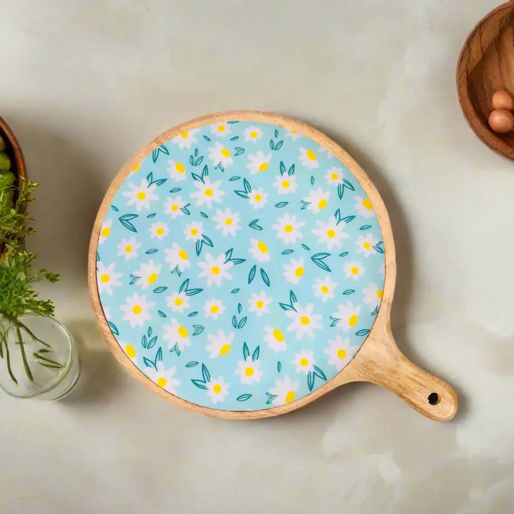 Daisy Delight Floral Print Wooden Serveware