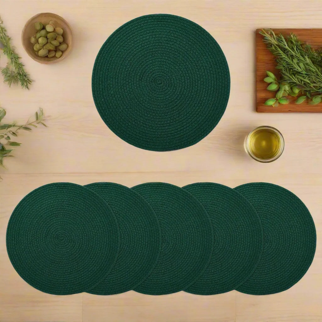 Dark Green Cotton Braided Placemats
