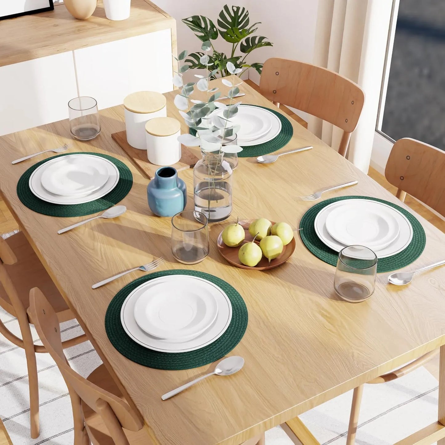 Dark Green Cotton Braided Placemats