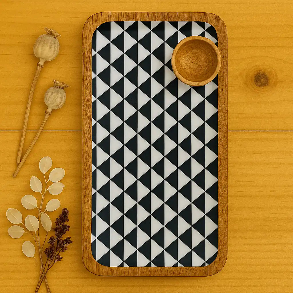 Stylish Black & White Pattern Wooden Serveware