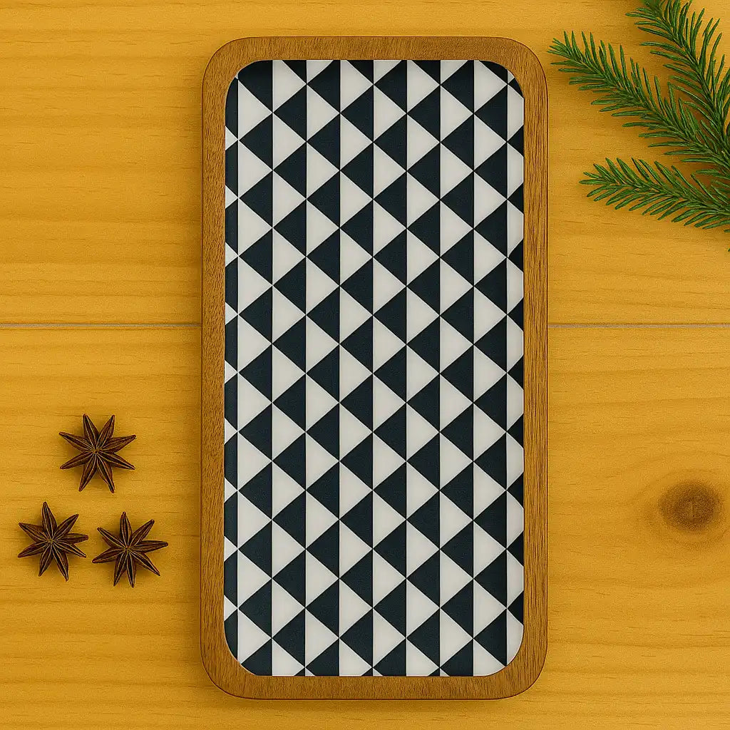 Stylish Black & White Pattern Wooden Serveware