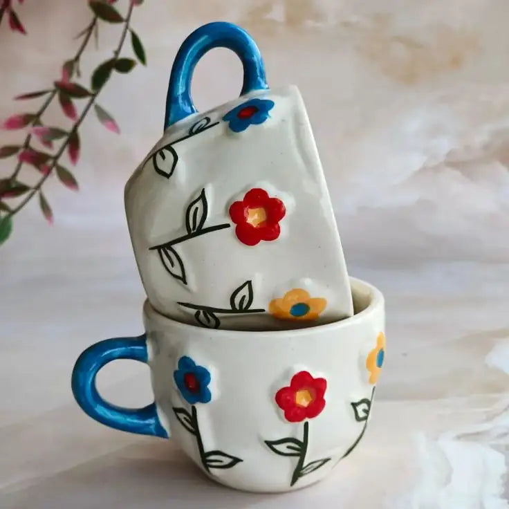Multicolor Hearts & Flowers Ceramic Mug - 200 ml