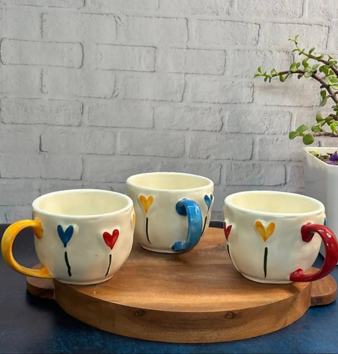 Multicolor Hearts & Flowers Ceramic Mug - 200 ml