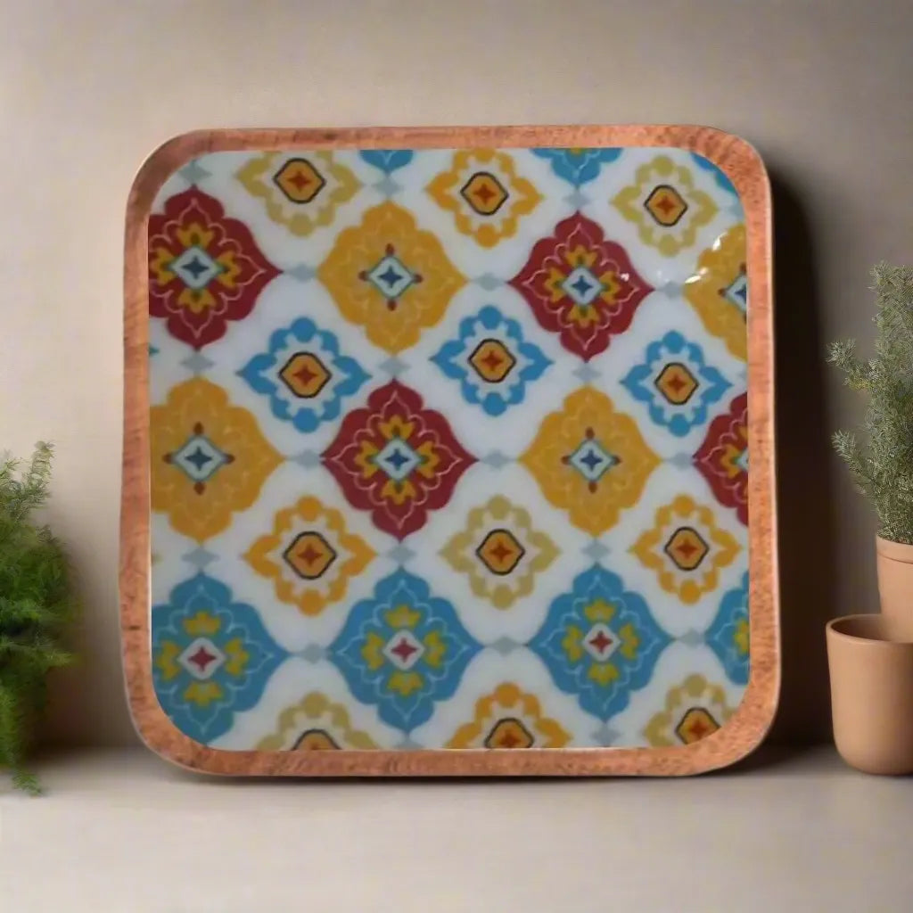 Multicolor Moroccan Pattern Wooden Serveware