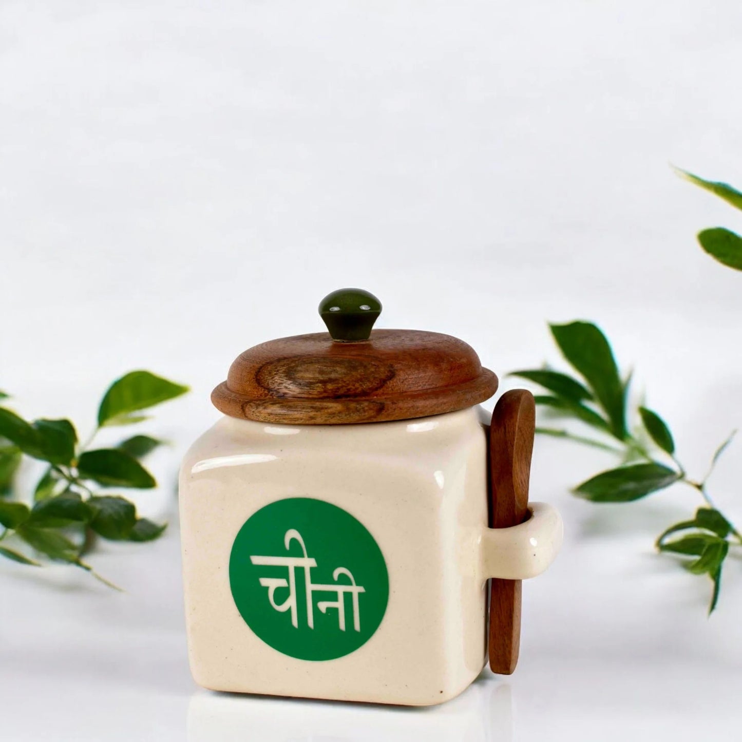 White Ceramic Sugar Storage Sugar with Airtight Lid & Spoon - 500 ml