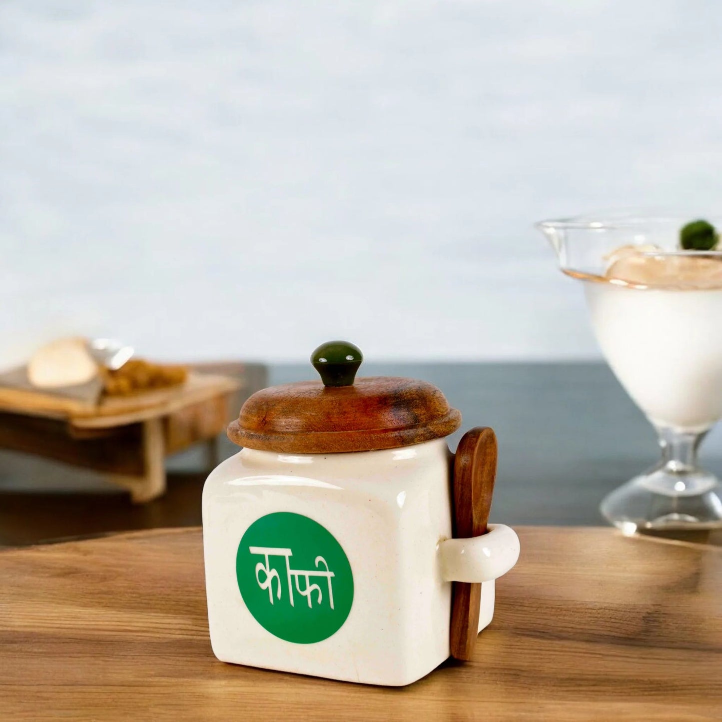 White Ceramic Tea, Coffee & Sugar Storage Jar Set with Airtight Lid & Spoon - 500 ml