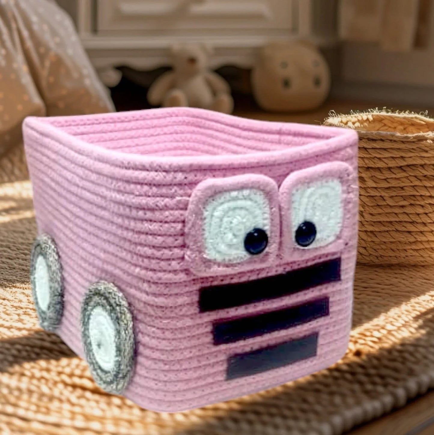 Cute Pink Car Cotton Storage Basket for kids