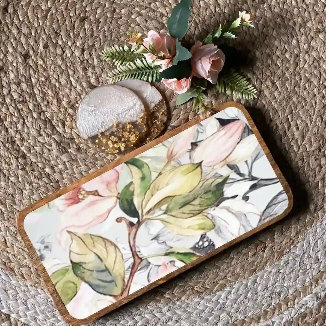 Lovely Pink Flowers Print Wooden Serveware