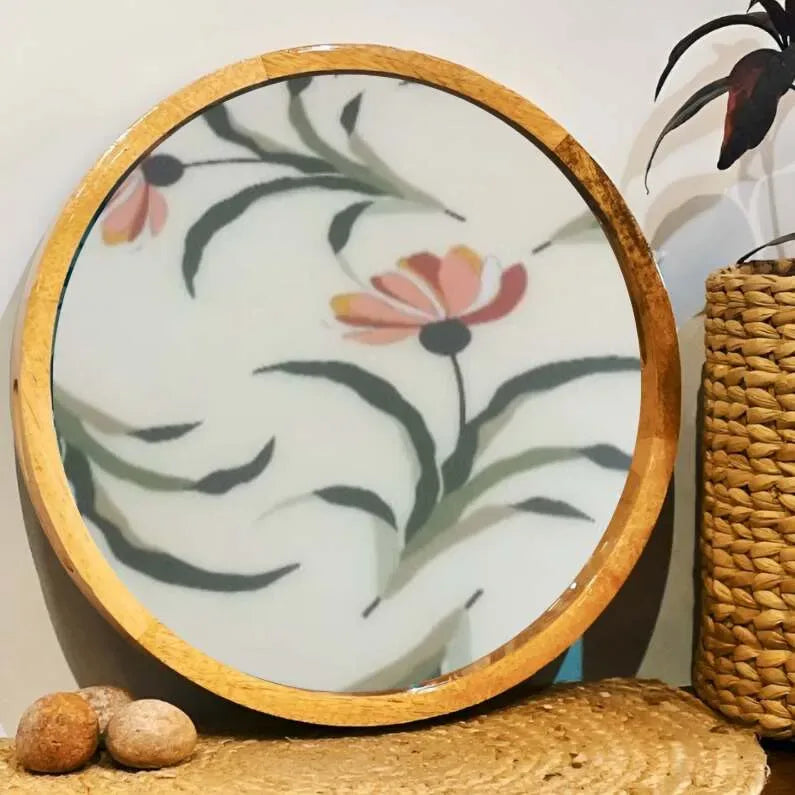 Beautiful Pink Flowers Print Wooden Serveware