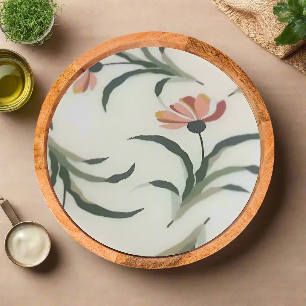 Beautiful Pink Flowers Print Wooden Serveware