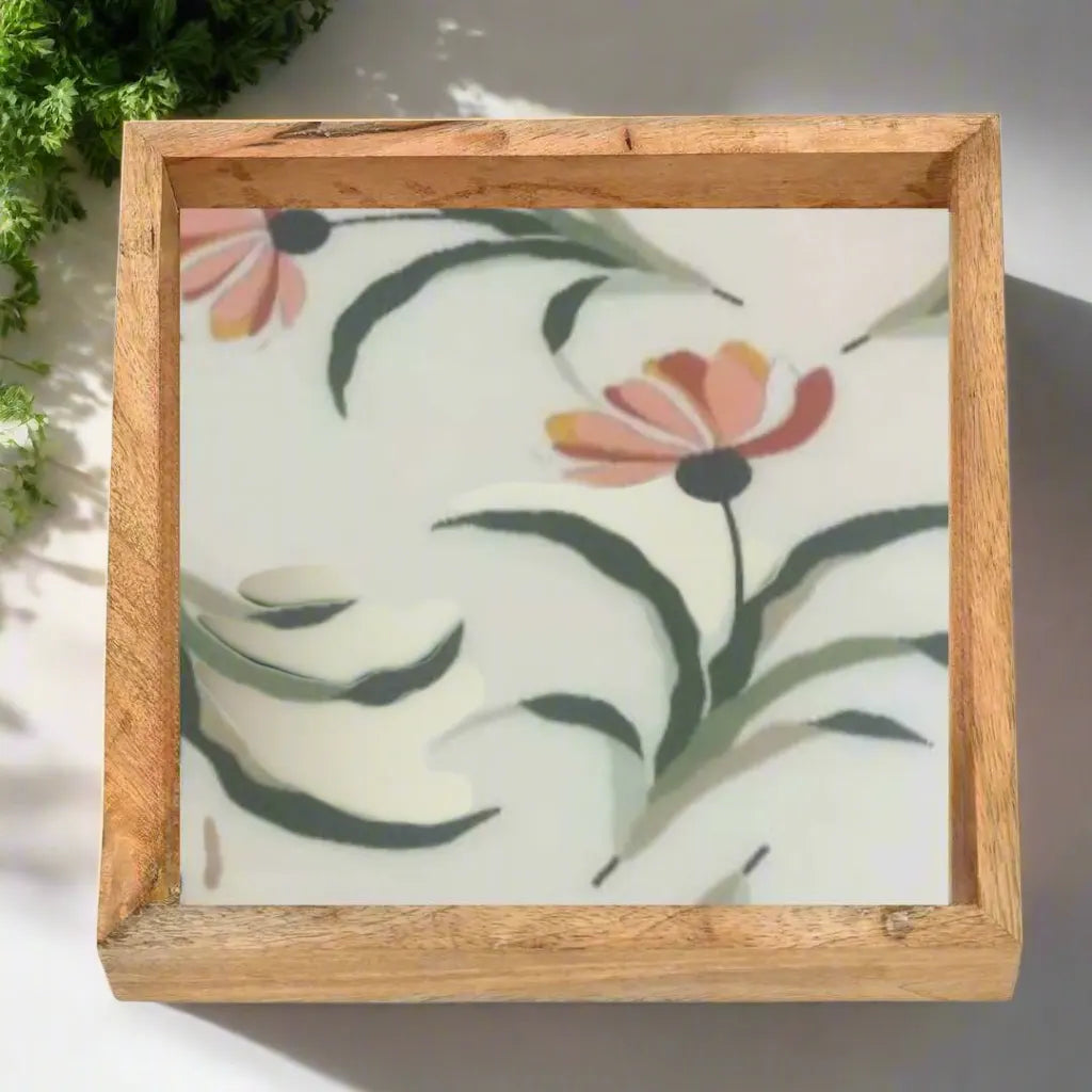 Beautiful Pink Flowers Print Wooden Serveware