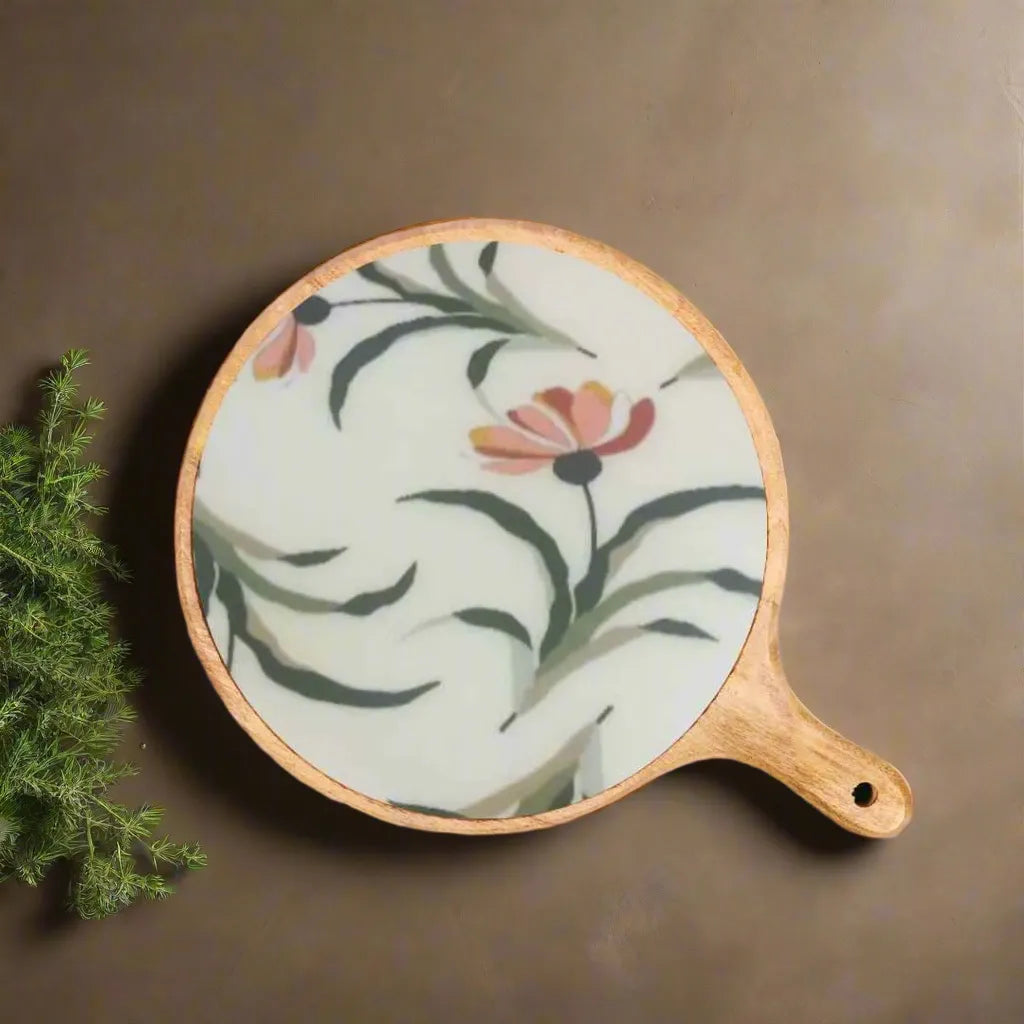 Beautiful Pink Flowers Print Wooden Serveware