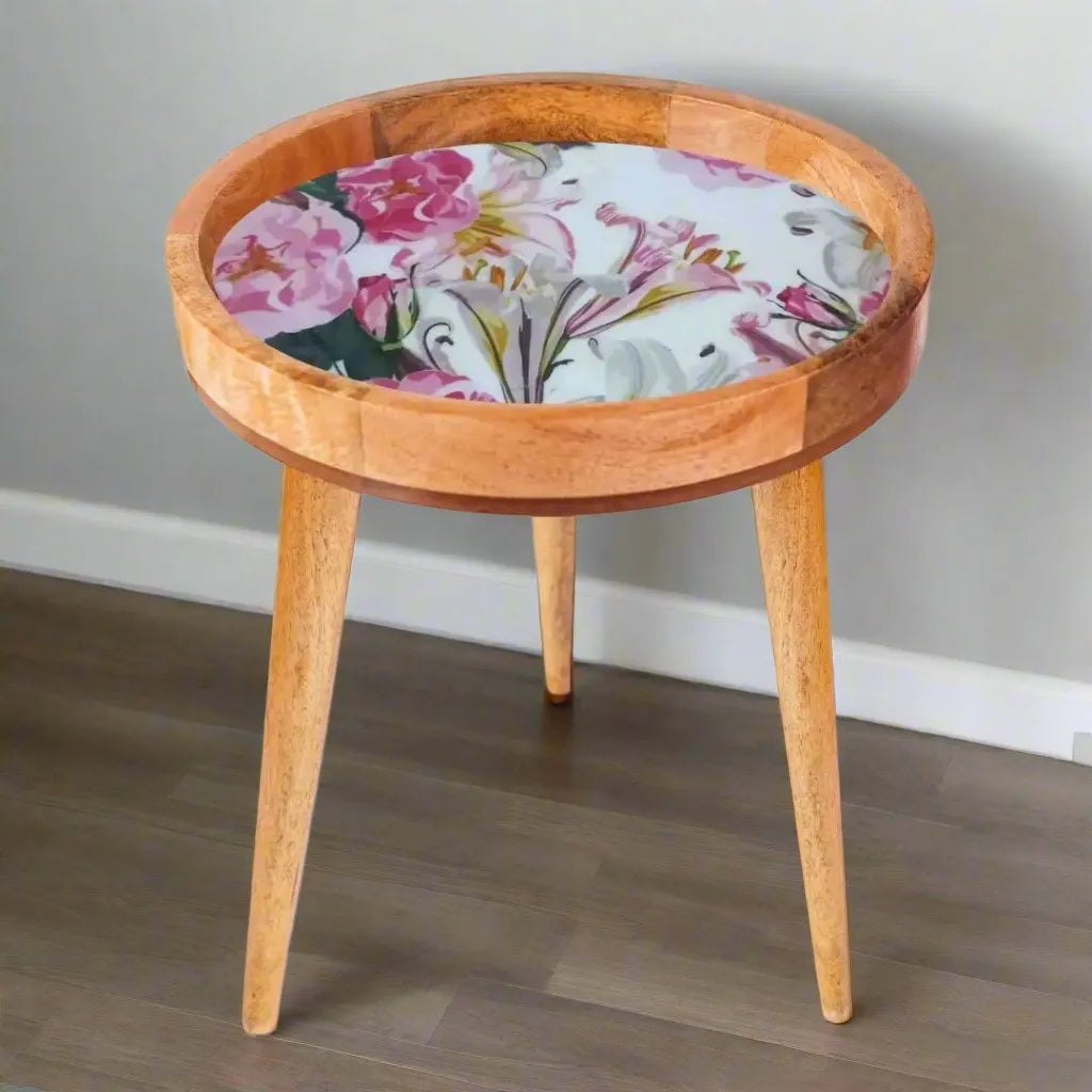 Lovely Pink & White Floral Print Wooden Serveware