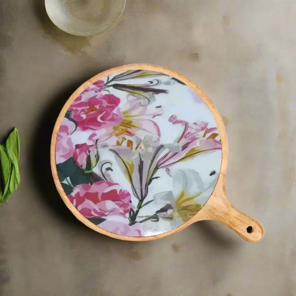 Lovely Pink & White Floral Print Wooden Serveware