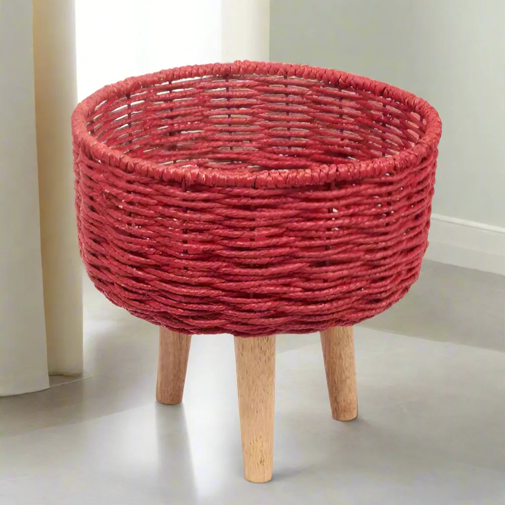 Rustic & Eco-Friendly Handwoven Red Jute Planter Baskets - Set of 3