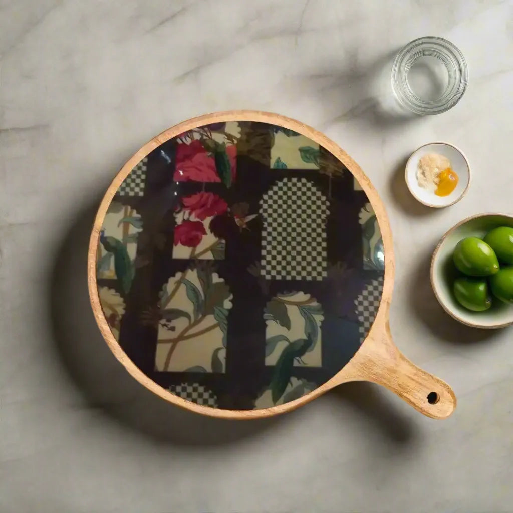 Beautiful Peacock Sanctuary Floral Print Wooden Serveware