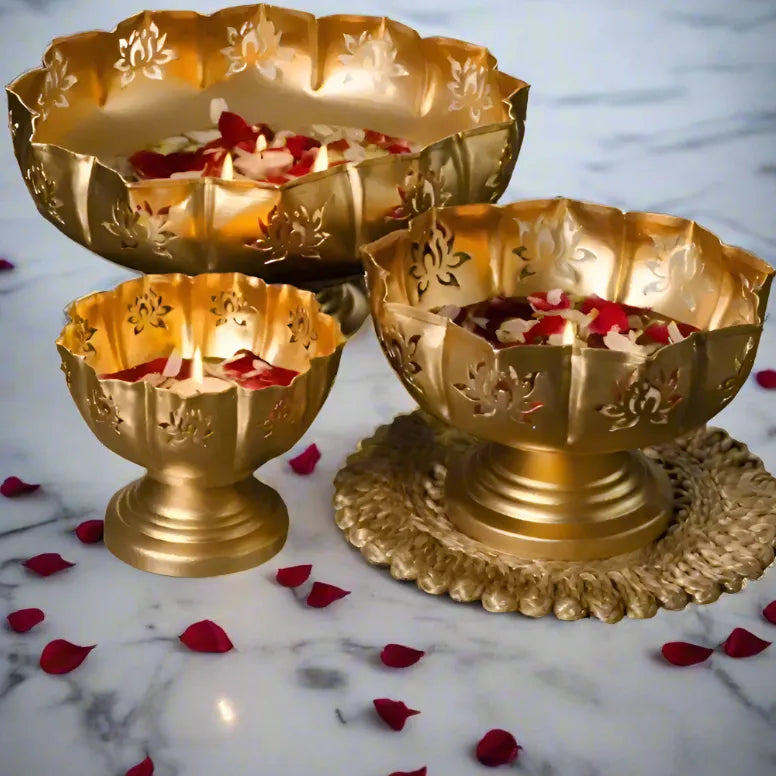 TIED RIBBONS Lotus Urli Metal Bowl Set - 2 Piece Iron Urli For Ganesha TIED RIBBONS Lotus Urli Metal Bowl Set - 2 Piece Iron Urli For Ganesha
