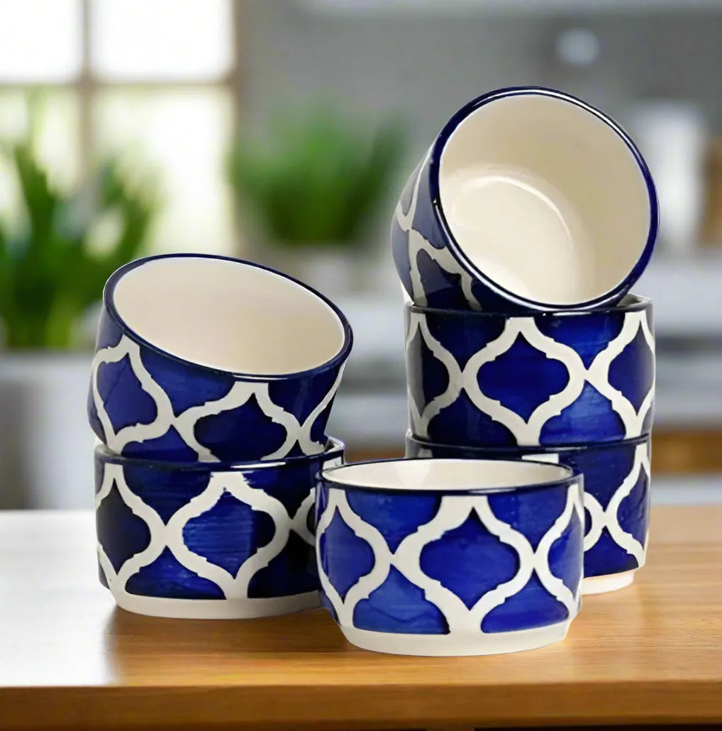 Blue & White Moraccan Hand Painted Ceramic Dip Bowls