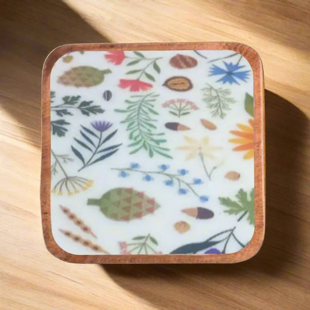 Colorful Spring Season Floral Print Wooden Serveware
