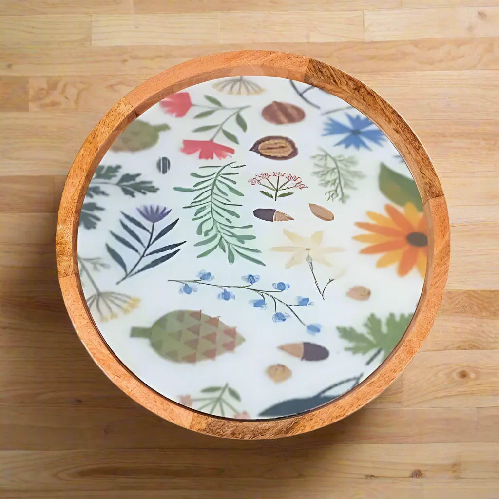 Colorful Spring Season Floral Print Wooden Serveware