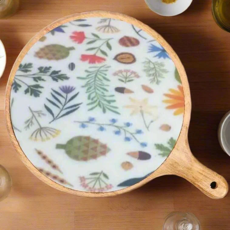Colorful Spring Season Floral Print Wooden Serveware
