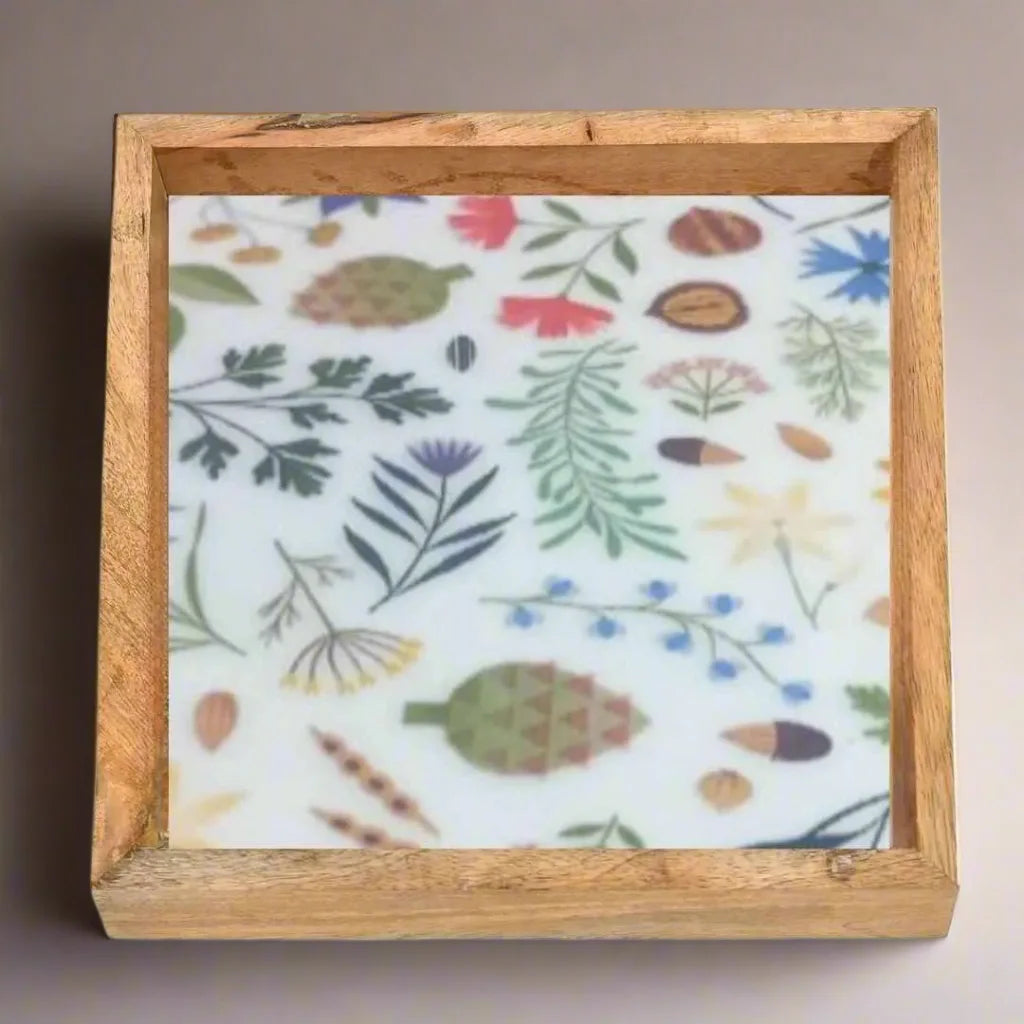 Colorful Spring Season Floral Print Wooden Serveware