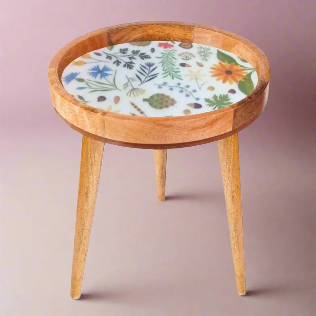 Colorful Spring Season Floral Print Wooden Serveware