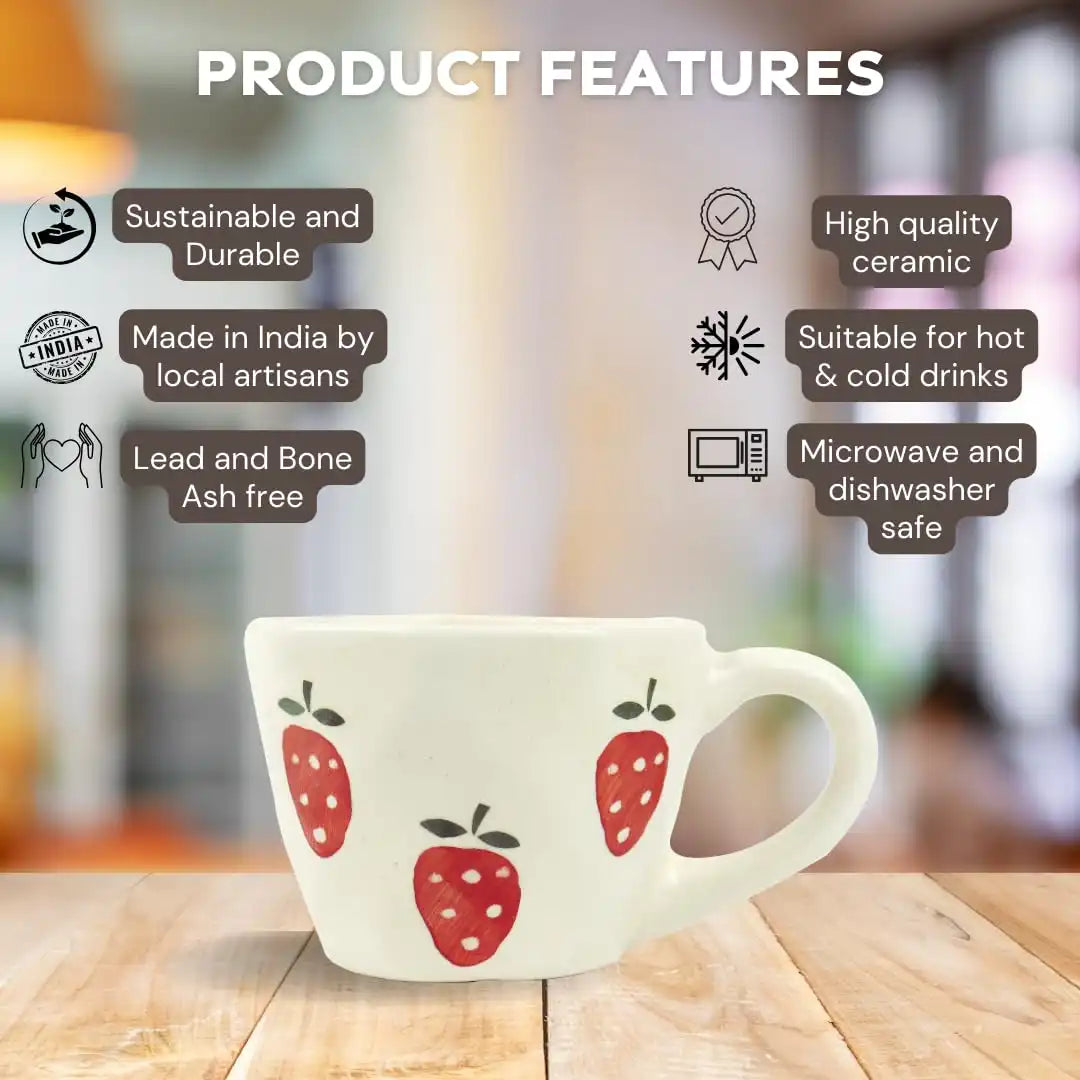 Strawberry Print Ceramic Cup & Saucer - 200 ml