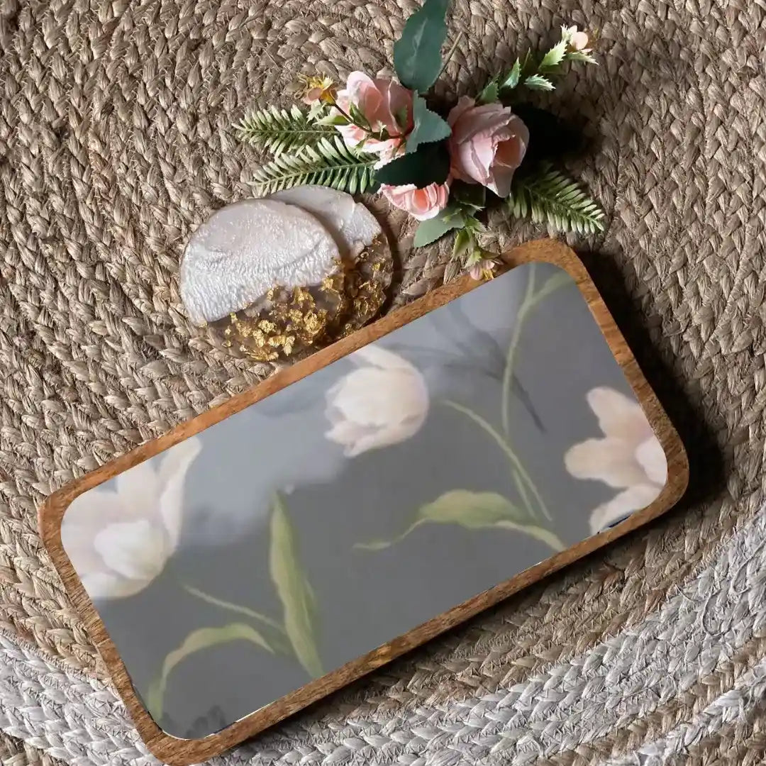 Twilight Tulips Print Wooden Serveware