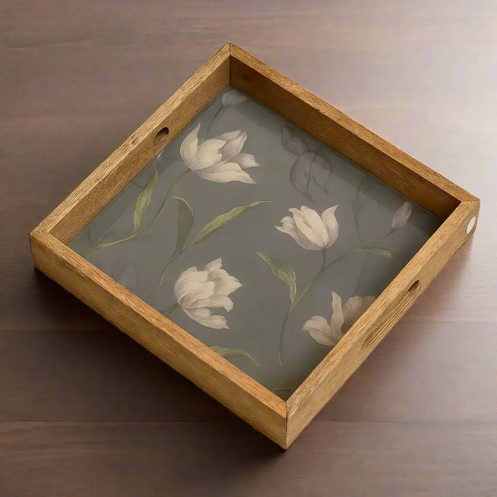 Twilight Tulips Print Wooden Serveware