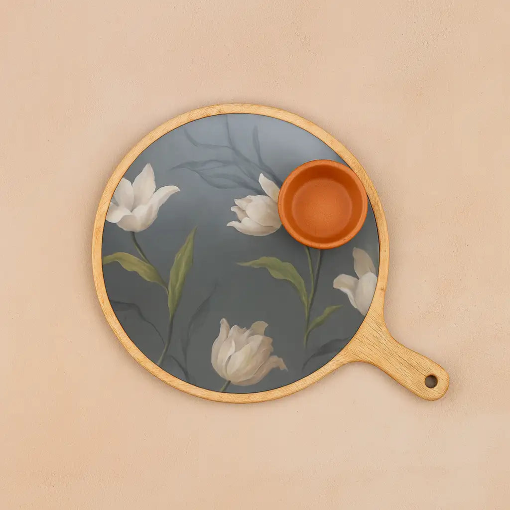 Twilight Tulips Print Wooden Serveware