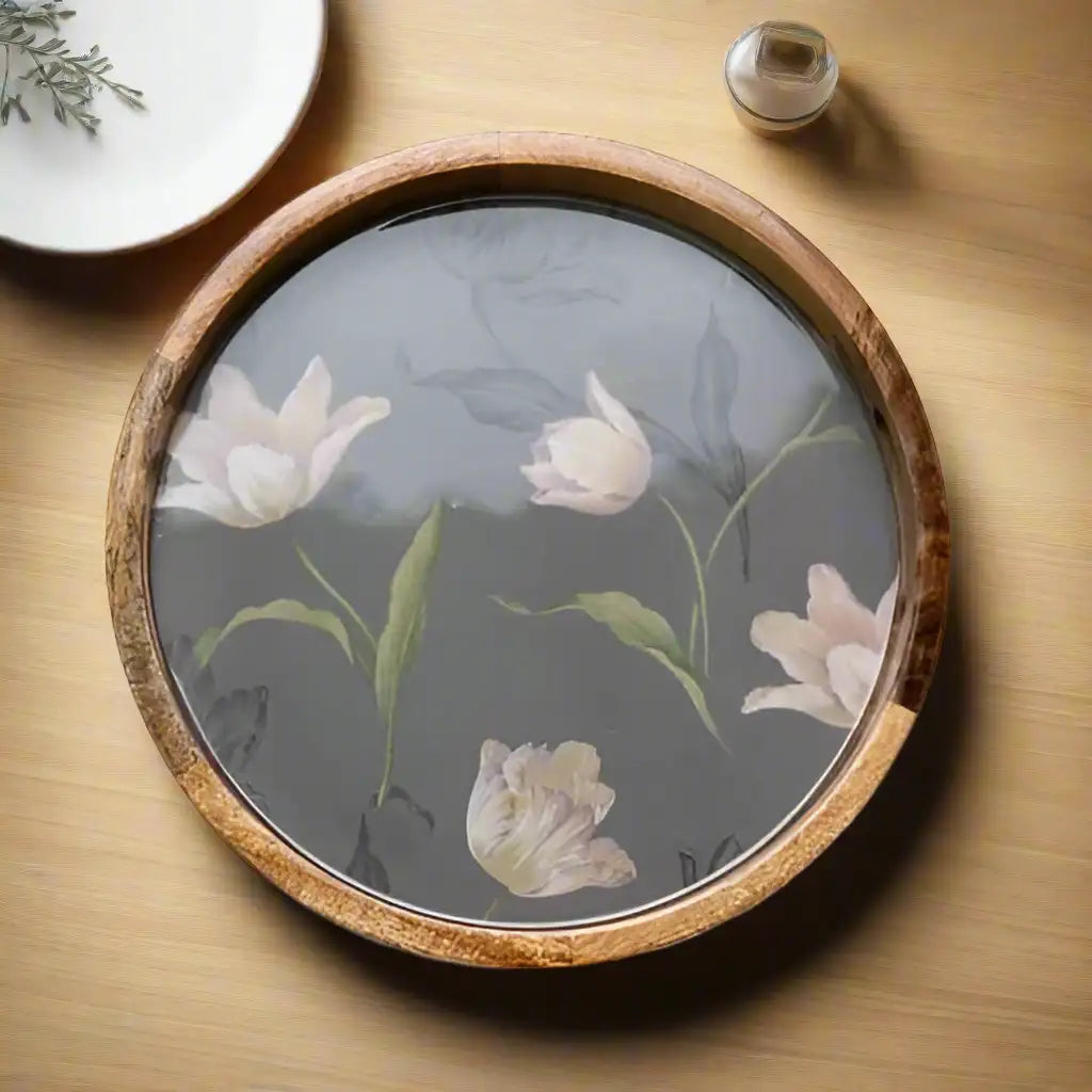 Twilight Tulips Print Wooden Serveware