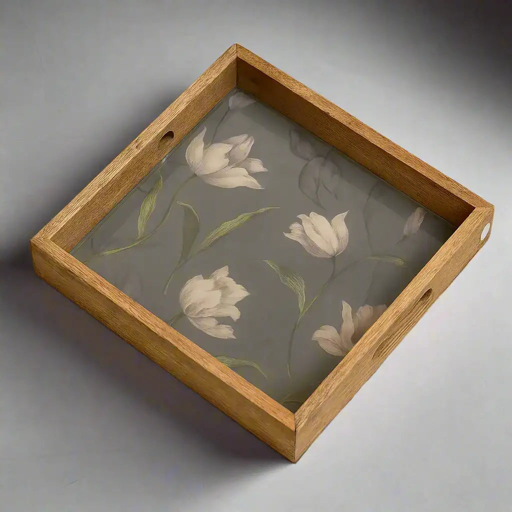 Twilight Tulips Print Wooden Serveware