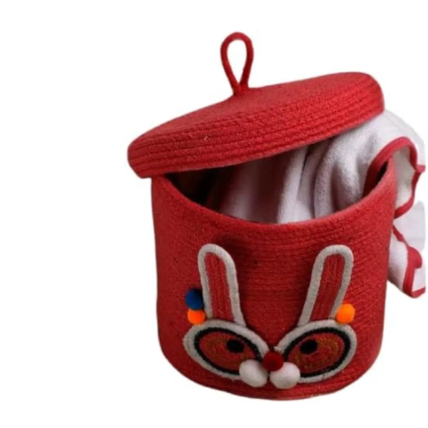Cute Pink Rabbit Cotton Storage Basket with Lid