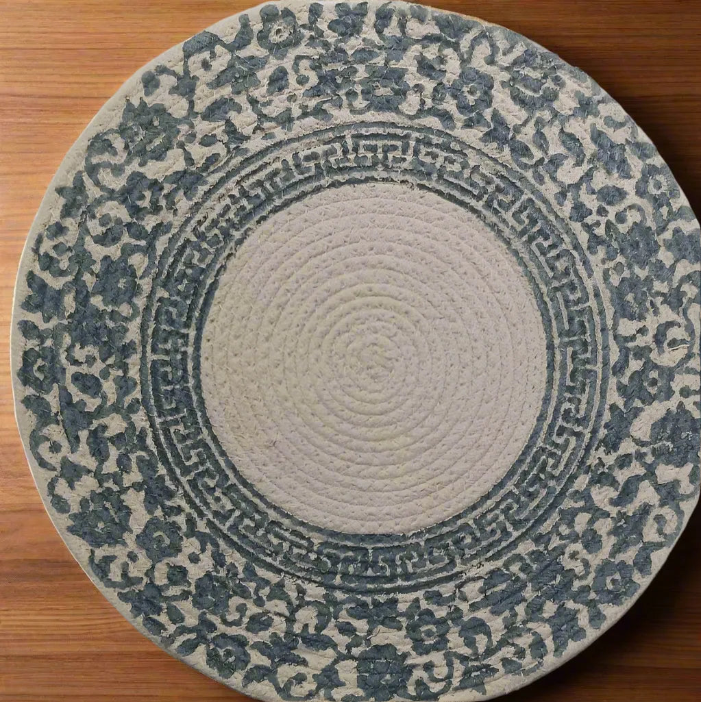 Printed Cotton Handcrafted Designer Placemats - White & Dark Grey