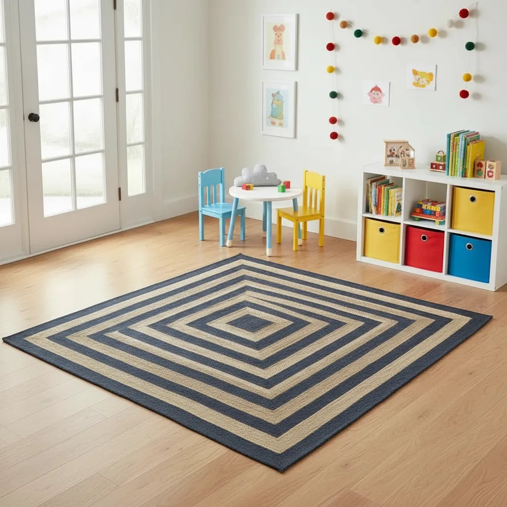 Natural Jute Braided Premium Rug - Beige and Black