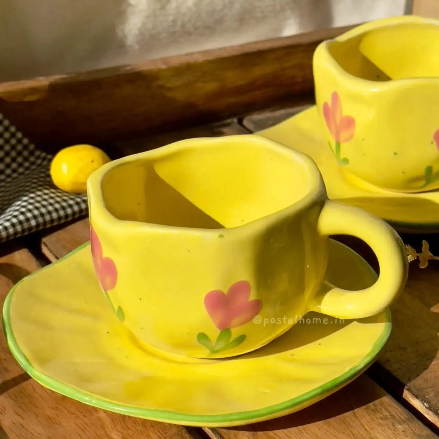 Yellow Floral Ceramic Cup & Saucer - 200 ml