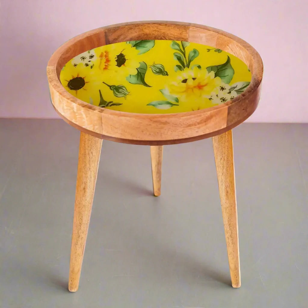 Beautiful Yellow Flowers Print Wooden Serveware