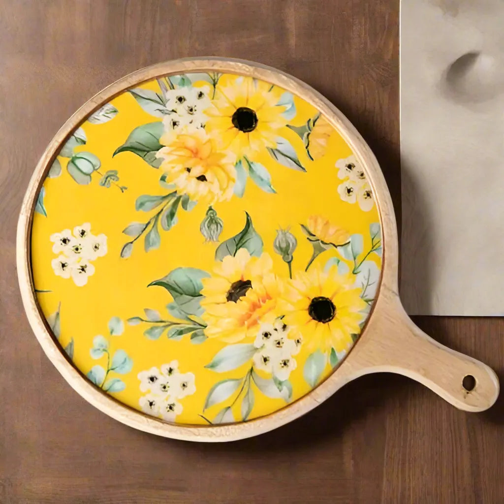 Beautiful Yellow Flowers Print Wooden Serveware
