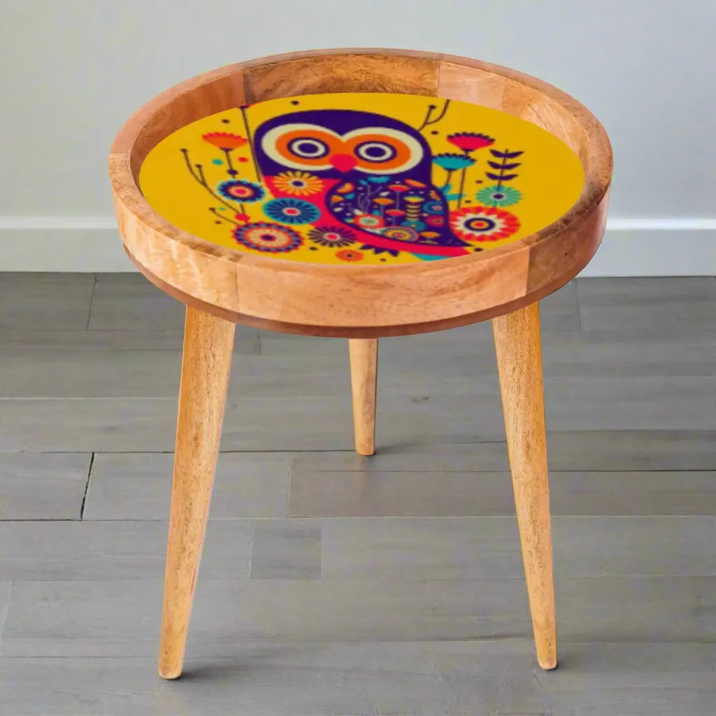 Elegant Wooden Yellow Owl Print Serveware