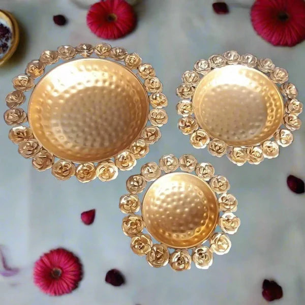 Festive Golden Rose Urli Bowl for Flowers - Multiple Options