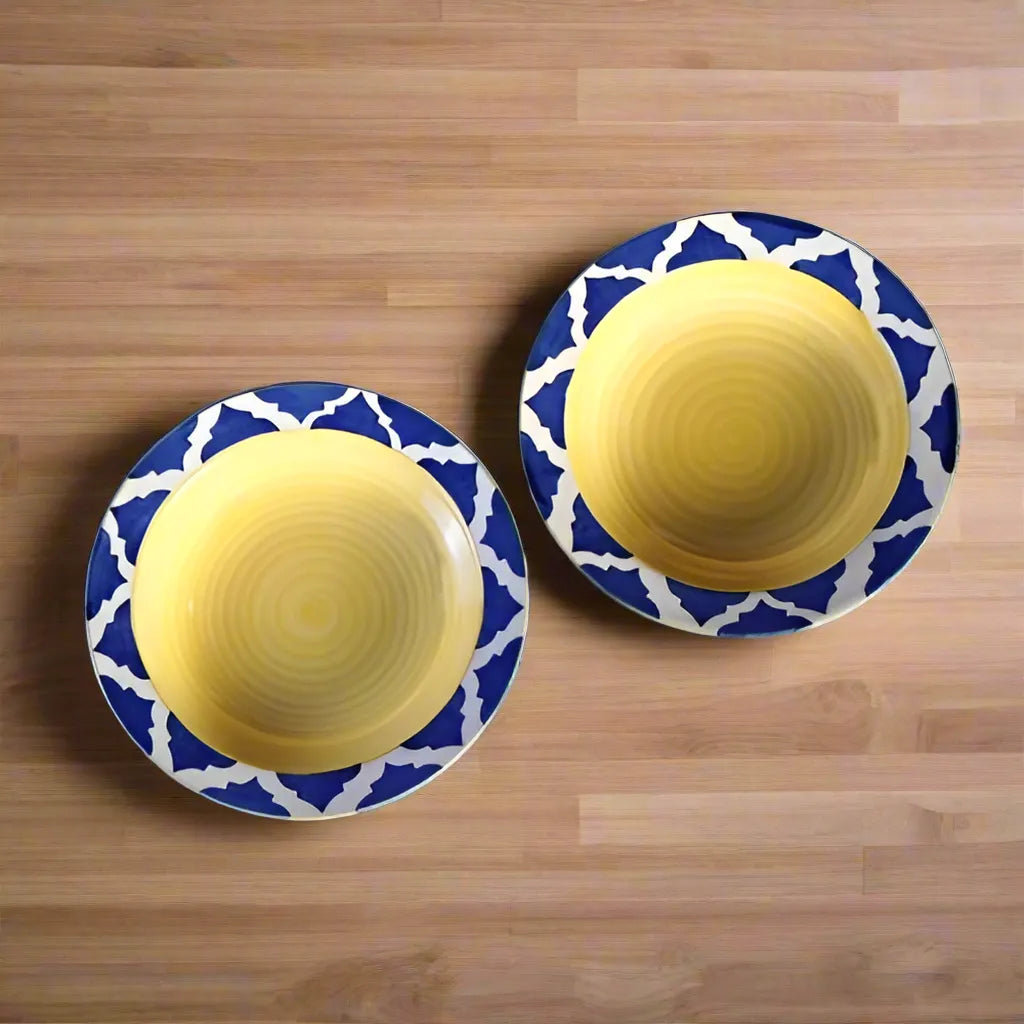 Blue, White & Yellow Ceramic Soup/Maggi/Pasta Plates - Set of 4