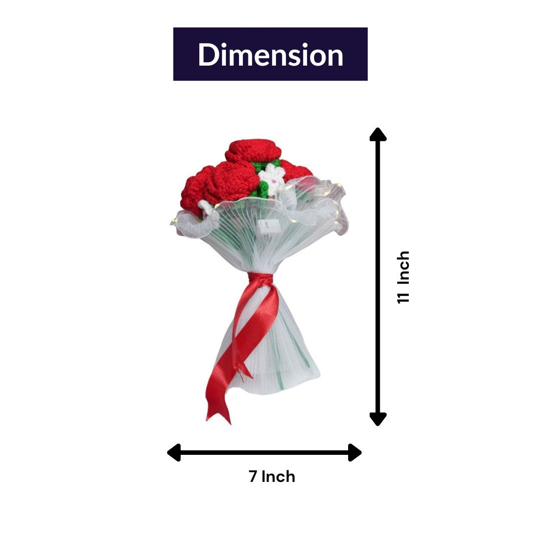 Radiant Red Rose Bloom Crochet LED Gift